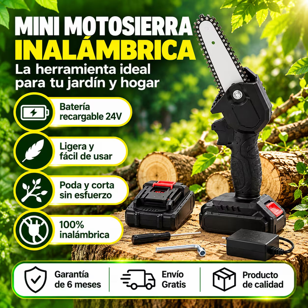 Mini Motosierra Inalámbrica de Poda 4" | Batería Recargable